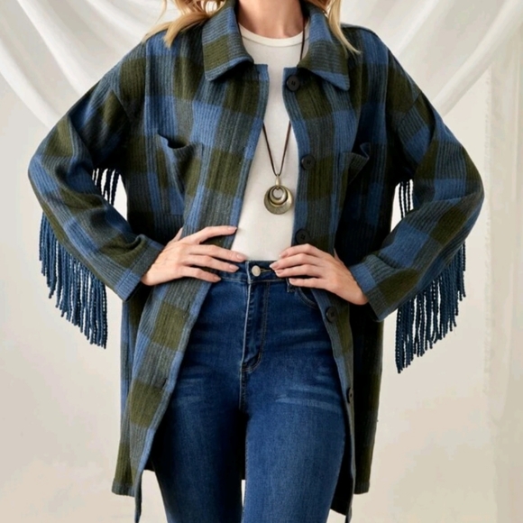 NWT Emery Rose Fringe Flannel Western Jacket - Picture 2 of 6